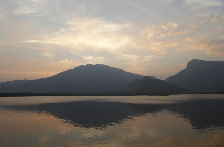 Mountain reflections in Lake at dusk