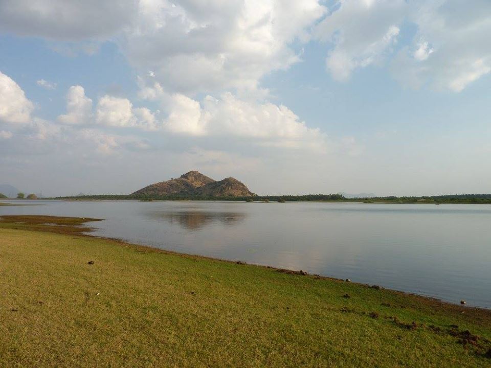 "Twin-peaked" mountain reflected in the lake