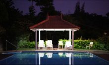 Night, reflections in the pool